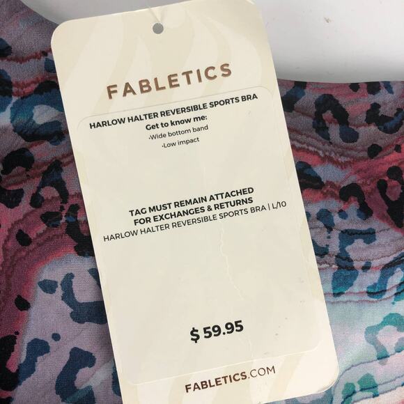 Fabletics Harlow Halter Reversible Sports Bra Dunes Lunar Blue Sz. L/10 NEW - Picture 8 of 10